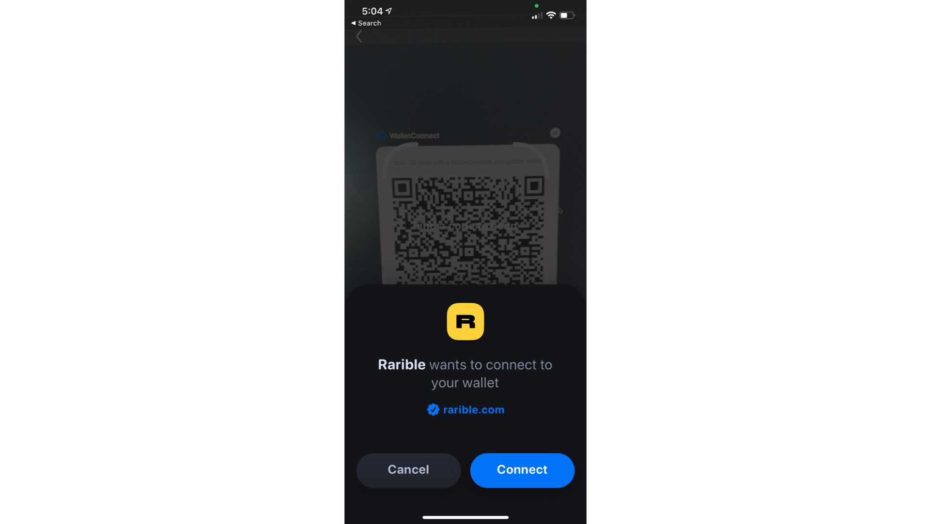 The screen that connects rarible to an Ethereum wallet